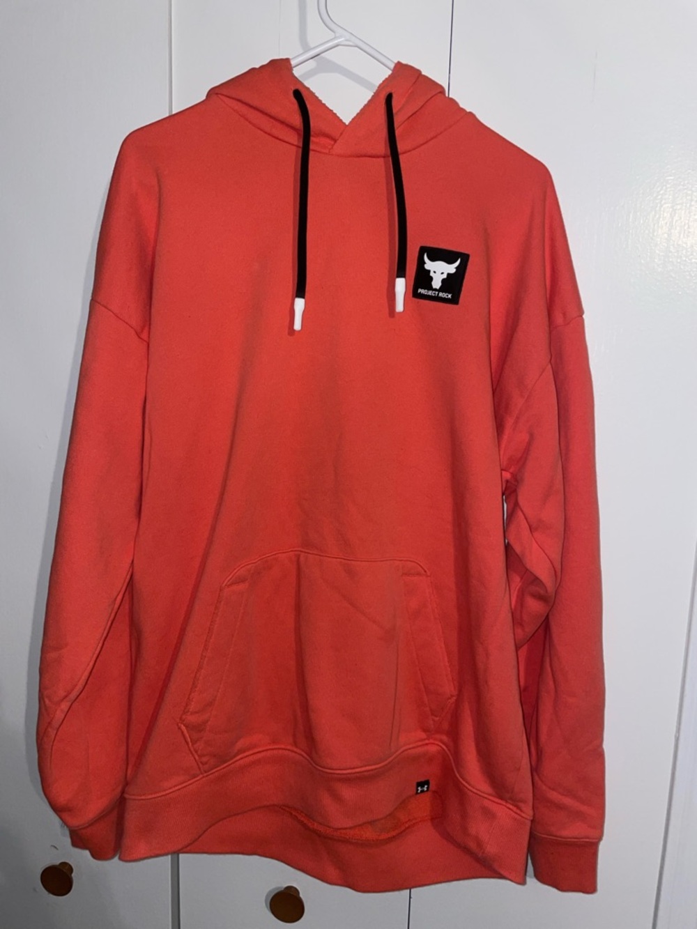 Under Armour Men's Coral Orange Hoodie with Black Drawstrings
